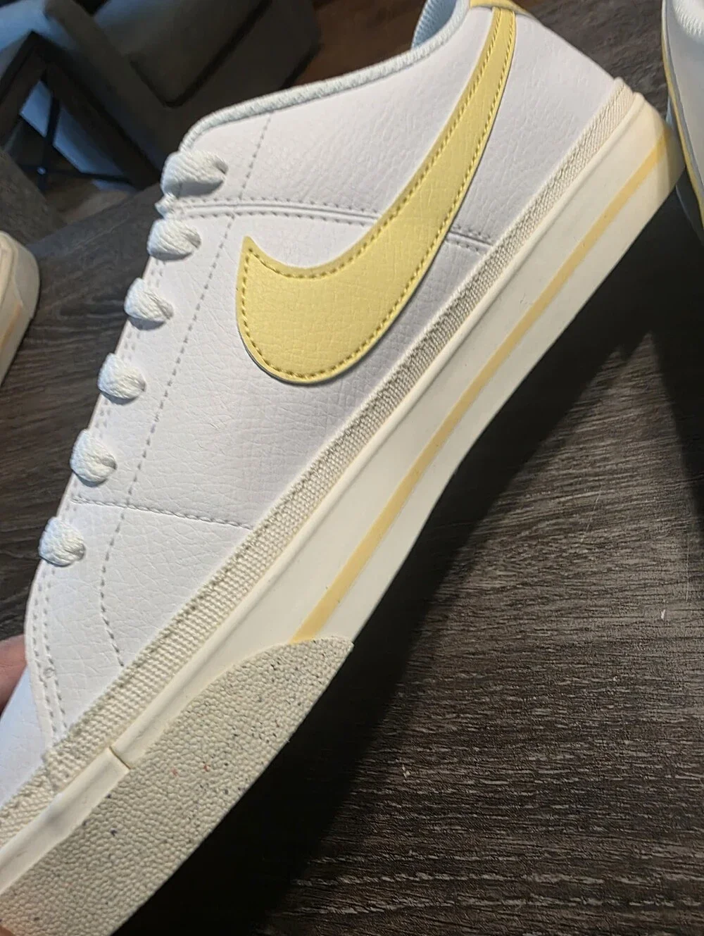 Nike Court Legacy Next Nature White Low-Top Sneakers with Pale Yellow Swoosh